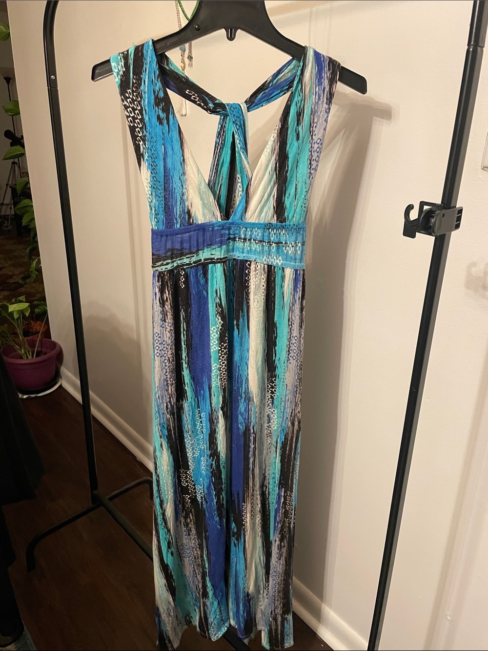Aqua Teal, Turquoise & Blue Striped Maxi Dress